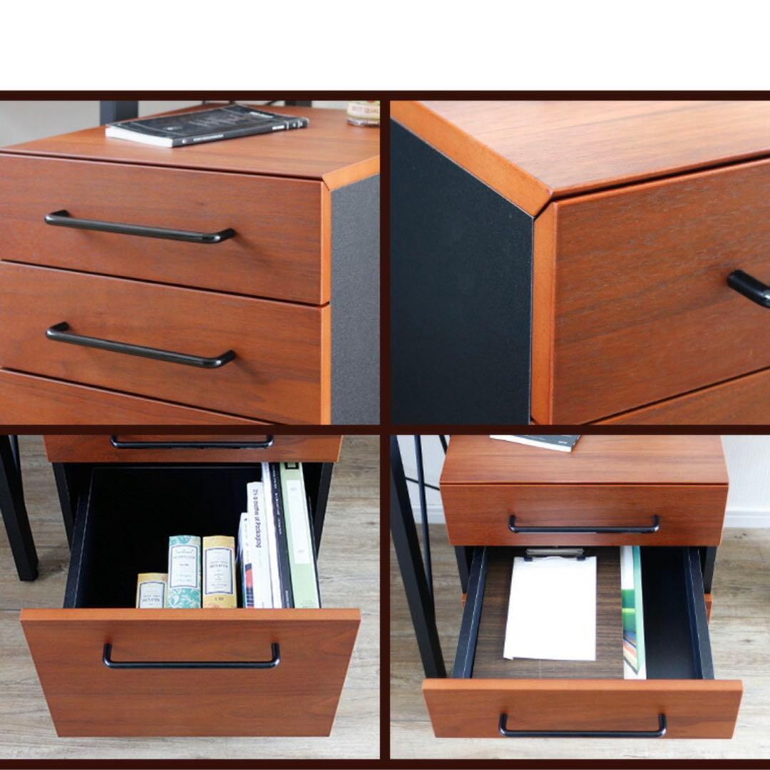 【美品！】パソコンデスク　ウォールナット　サイドワゴン&椅子付き　ワークデスク