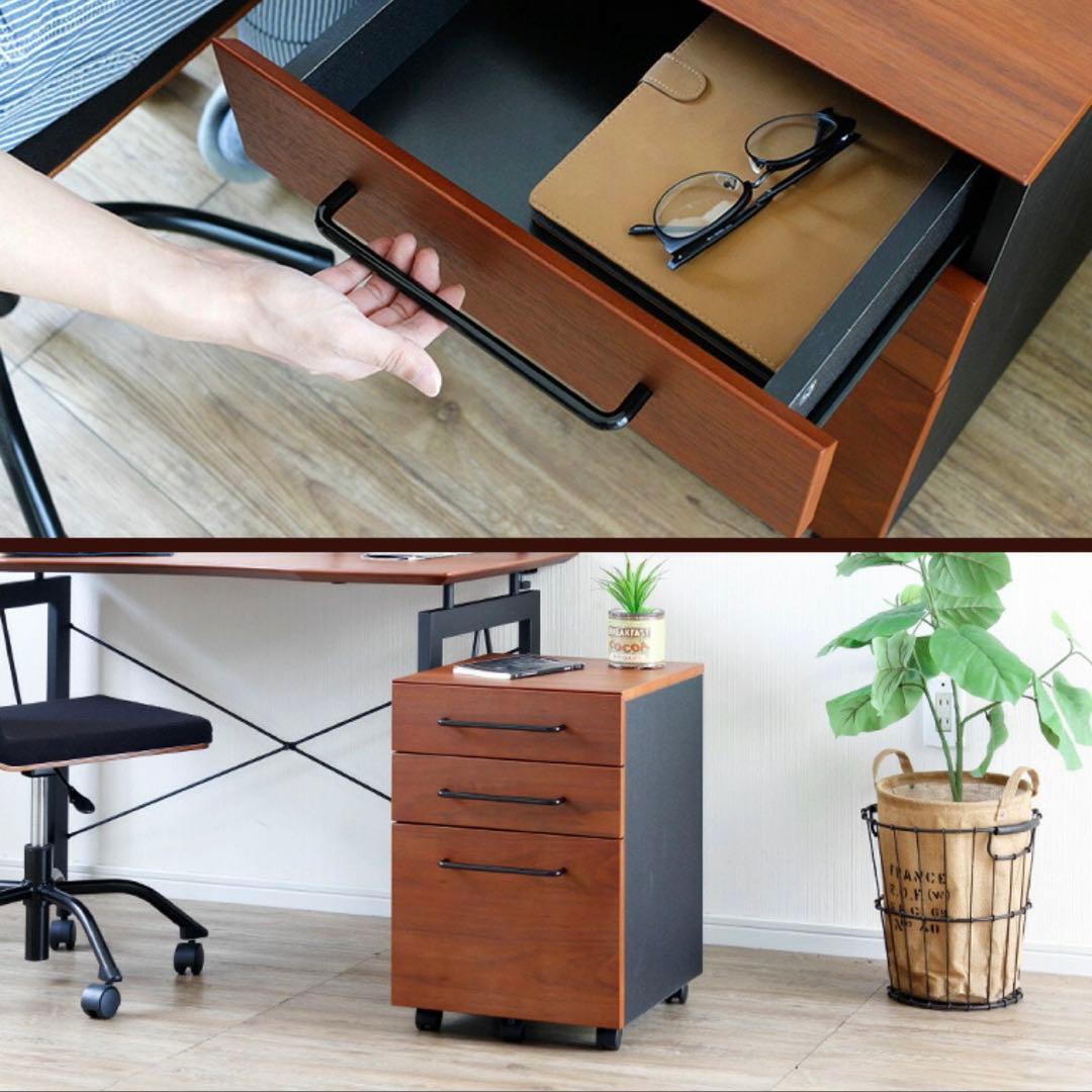 【美品！】パソコンデスク　ウォールナット　サイドワゴン&椅子付き　ワークデスク