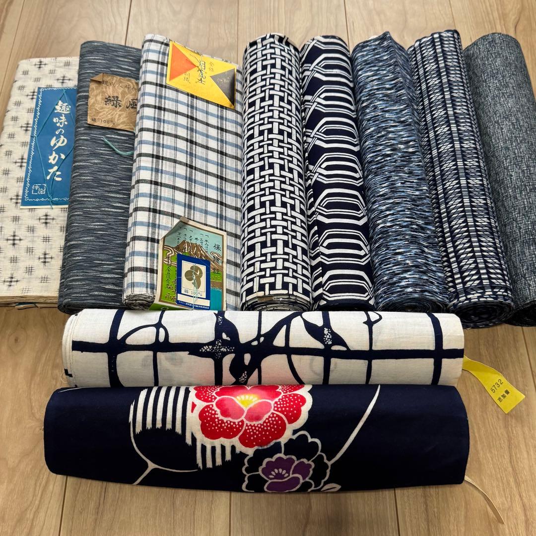 C格安 リメイク用　素材　 まとめ売り　着物　和服　10点　本染　浴衣　反物　紫