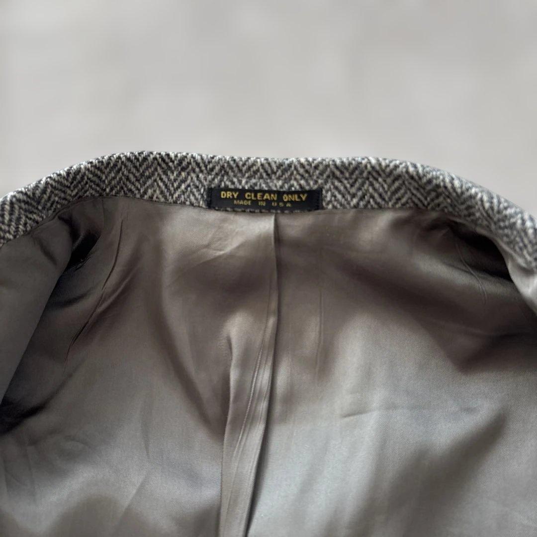 美品【ヘリンボーン 】アメリカ製　ハリスツイード　テーラードL 灰　毛　くるみB