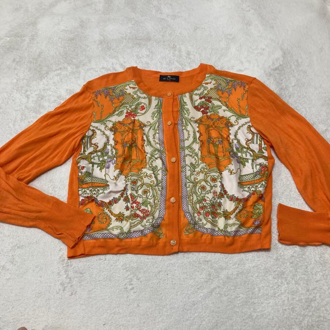 希少　エトロ　シルク100% 総柄アンサンブル　カーディガン＆Tシャツ2点セット