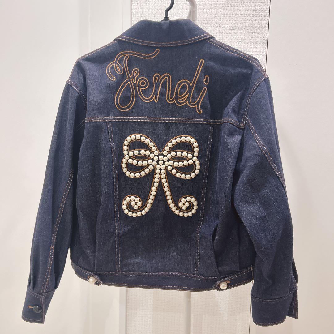 Fendi デニムジャケット パール装飾 リボン 40