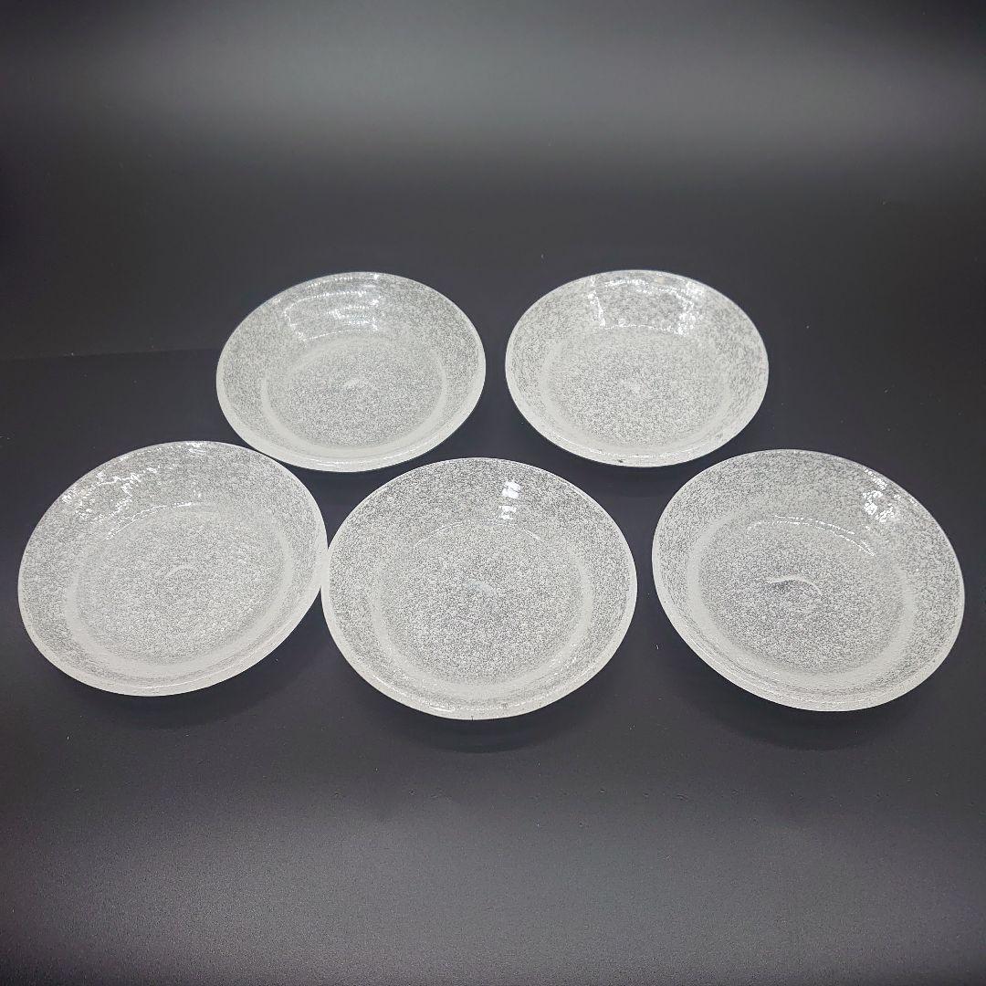 【倉敷ガラス】小谷眞三作 吹きガラス白の泡 小皿五客セット