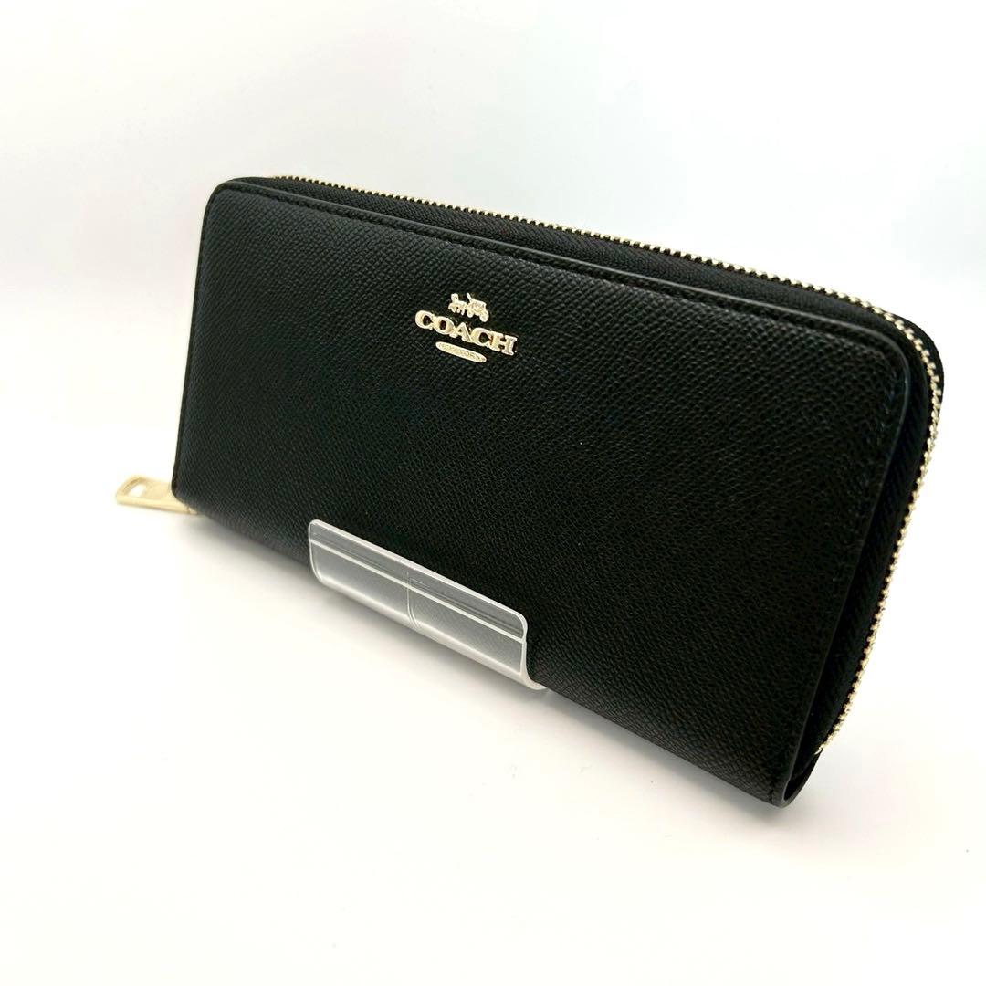 【超美品】COACH コーチ 長財布 ラウンドファスナー レザー ブラック