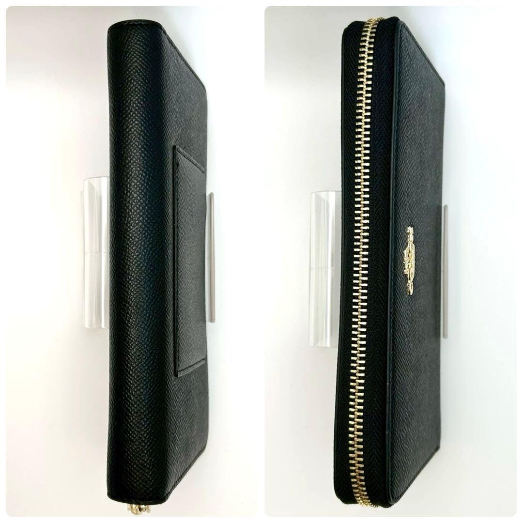 【超美品】COACH コーチ 長財布 ラウンドファスナー レザー ブラック