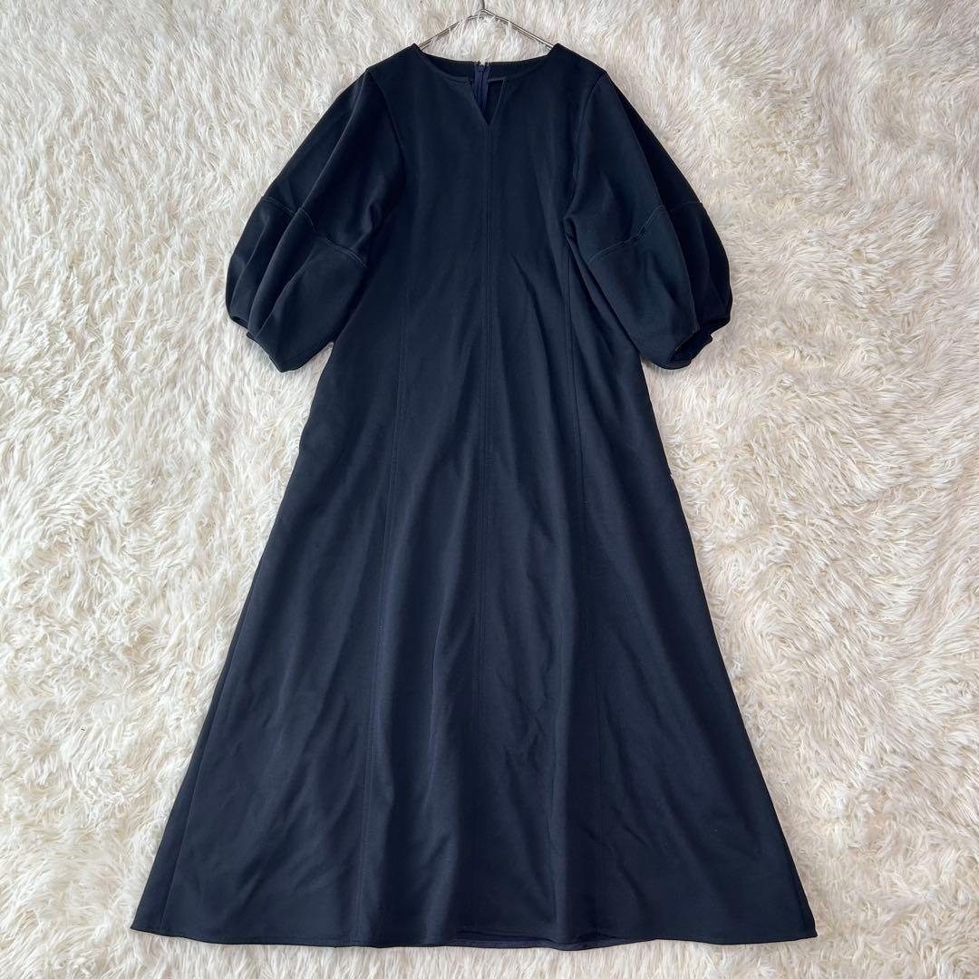 ANAYI アナイ バルーンスリーブ フレア ワンピース ネイビー 38