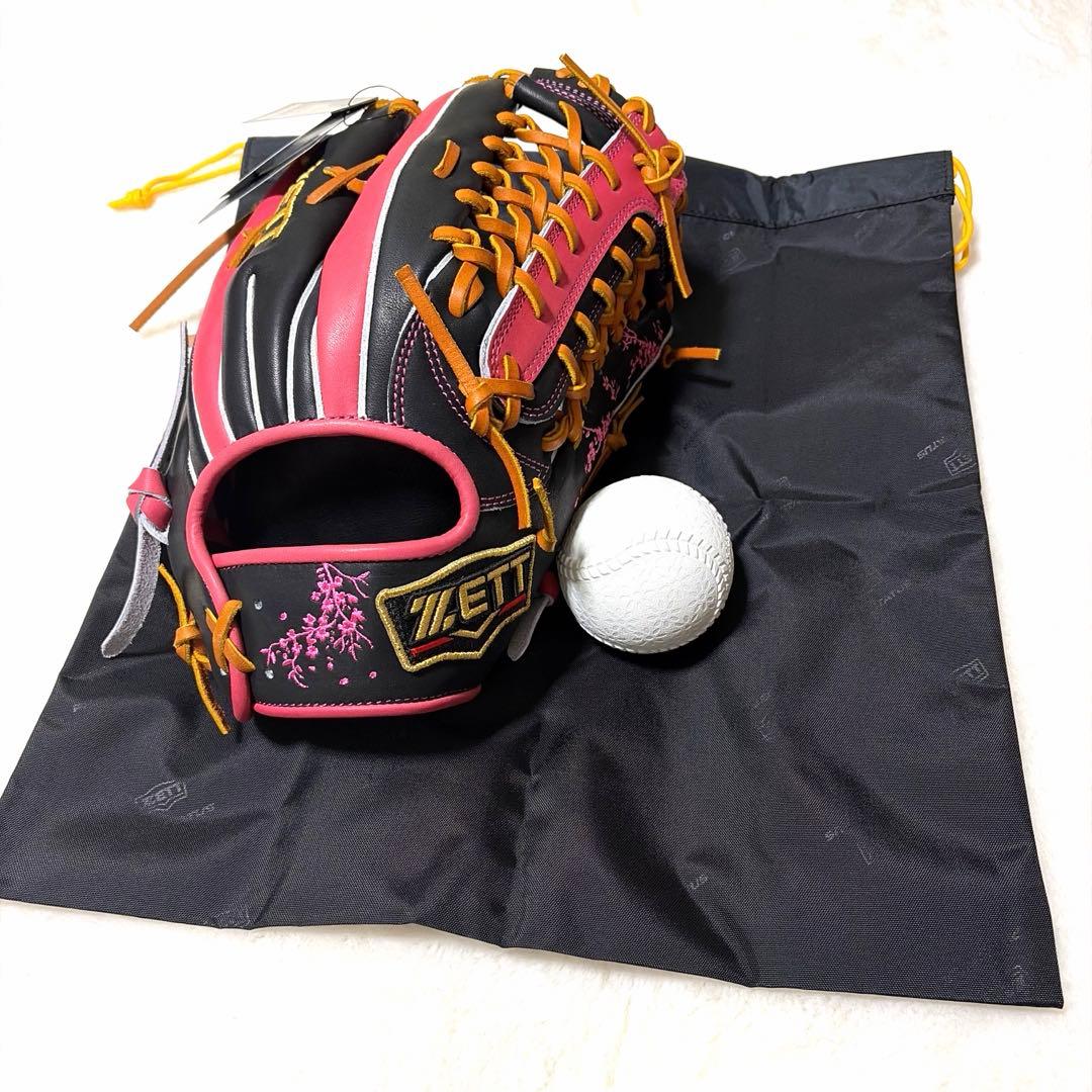 本日限定プロステイタス軟式外野用　桜刺繍　湯もみ型付け済即使用可　袋付新品未使用