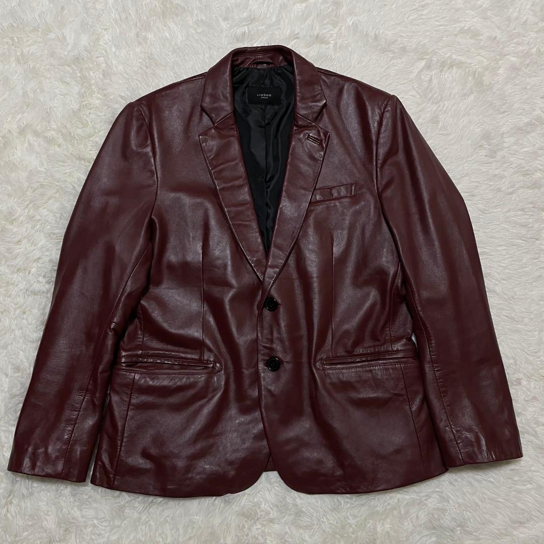 美品　LIUGOO ラムレザー テーラードジャケット　バーガンディ　2B