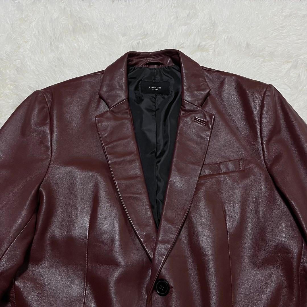 美品　LIUGOO ラムレザー テーラードジャケット　バーガンディ　2B