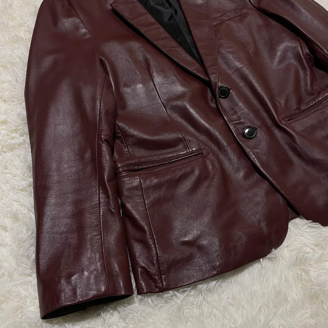 美品　LIUGOO ラムレザー テーラードジャケット　バーガンディ　2B