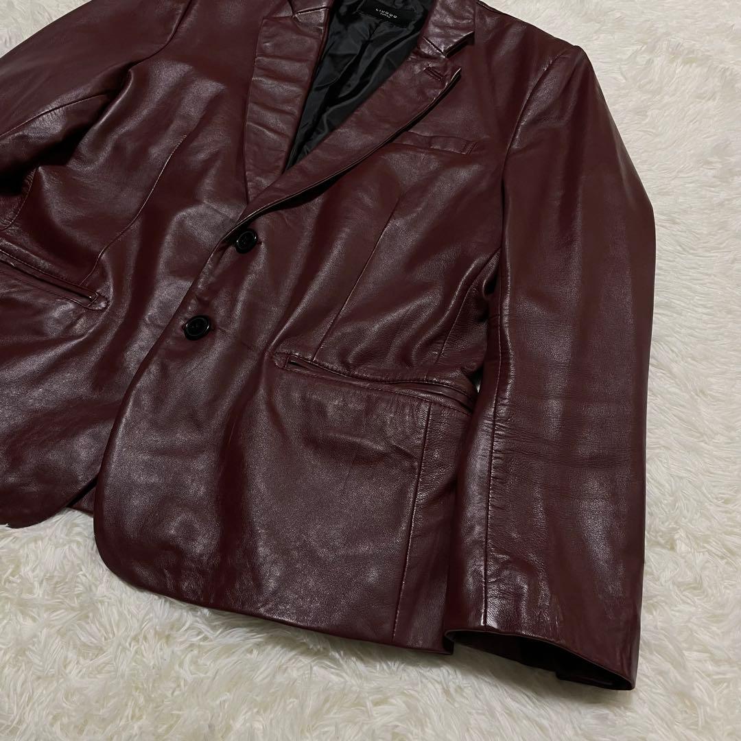 美品　LIUGOO ラムレザー テーラードジャケット　バーガンディ　2B