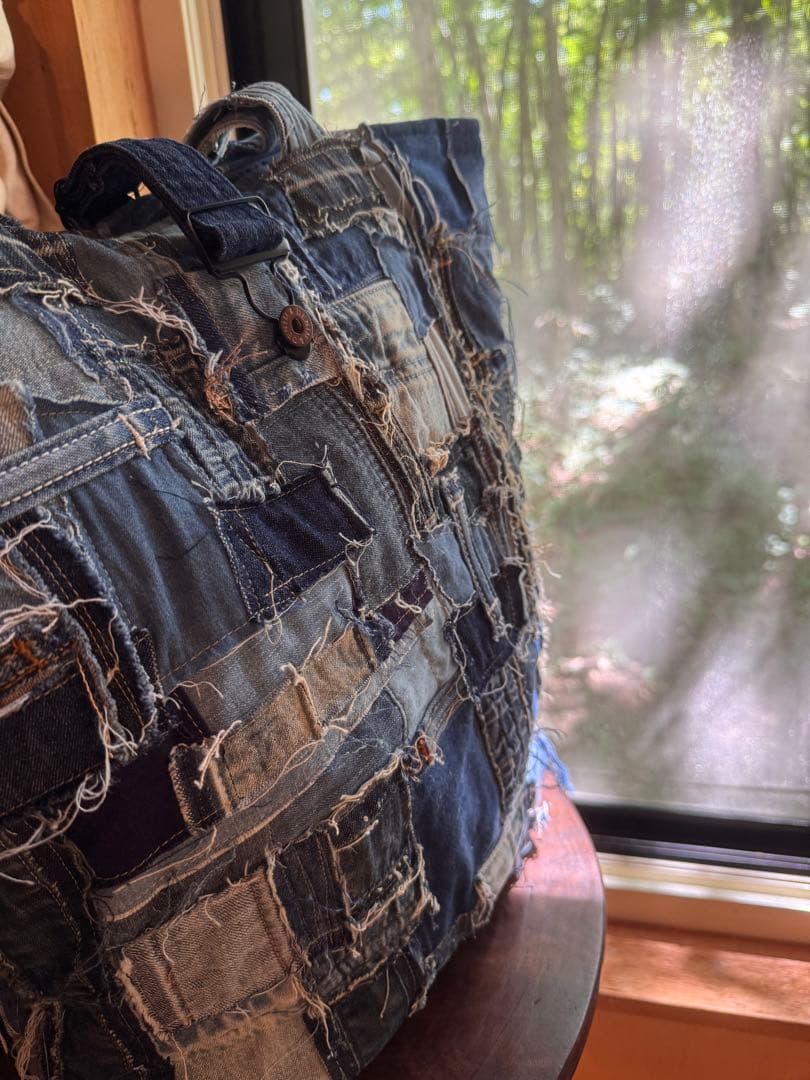 SAYOCAFE個性的デニムパッチワークバッグ