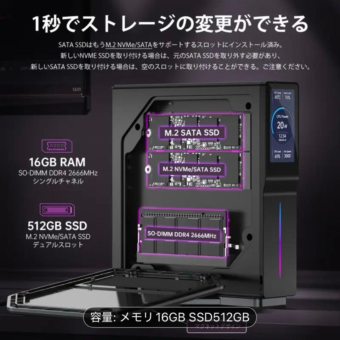 LCD付きミニpc 16GB SSD 512GB n97 新品　Win11