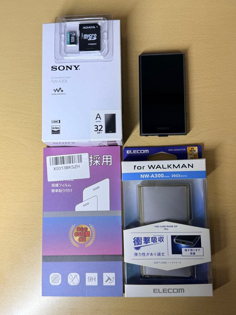 SONY NW-A306本体、ケース、ガラスフィルム、SDカード128GBセット