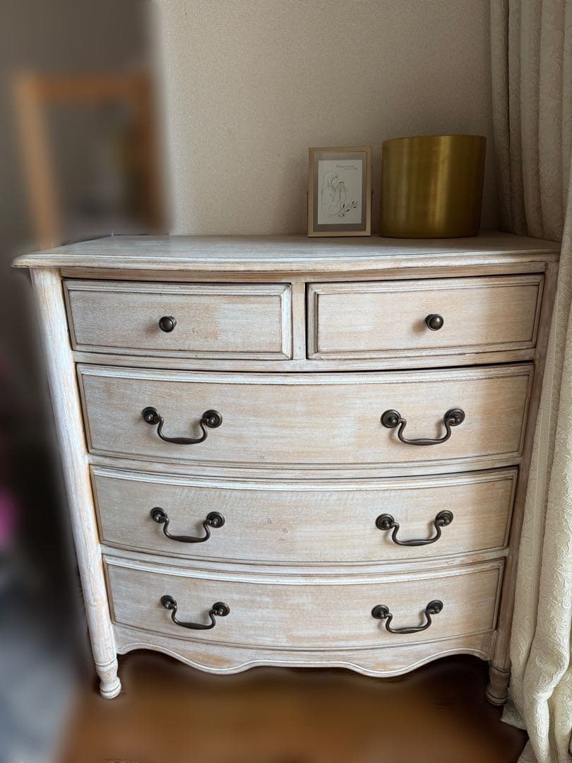 ★セール！！★ヴィンテージ調　ホワイト木製チェスト 4段