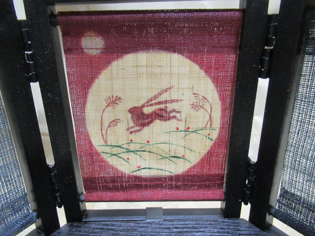 hh　有田焼お雛様珍味2個セット伯山窯２組包装&木製屛風兎絵衝立4個