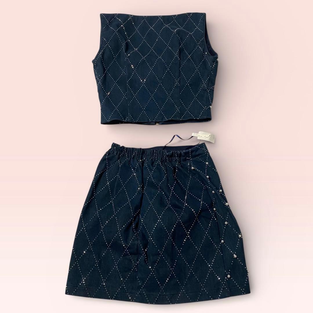 【JEWELS】キャバドレスS セットアップ ビジュー ネイビー ミニドレス