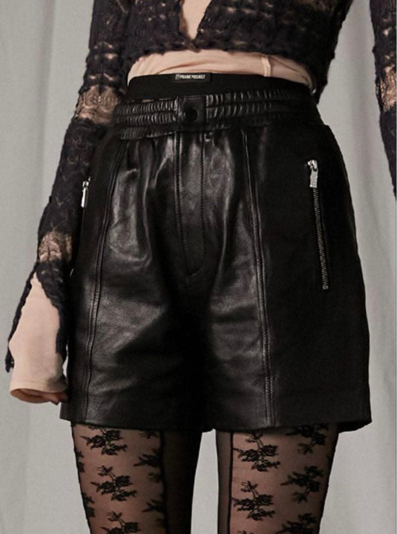♡プランクプロジェクト♡レザーショートパンツ　24aw 38 ブラック 羊革　黒