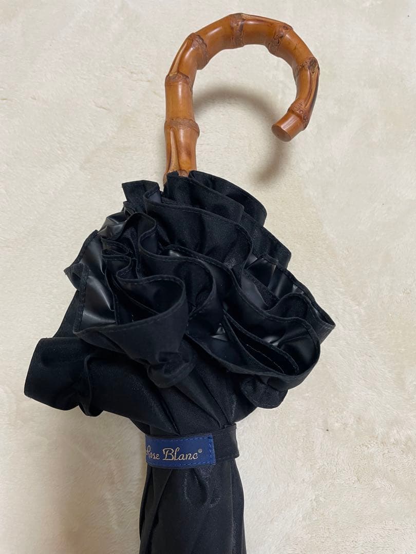 【美品】芦屋ロサブラン　晴雨兼用日傘　ショートサイズ50cm フリル　ブラック