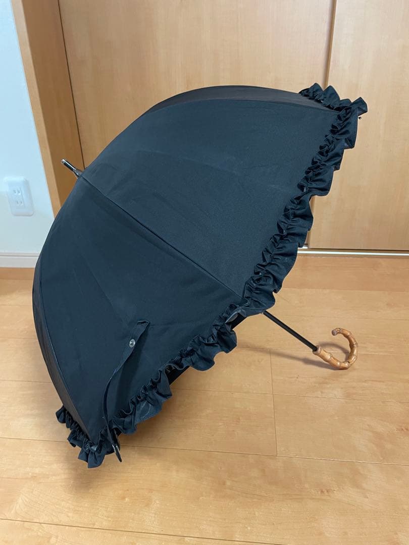 【美品】芦屋ロサブラン　晴雨兼用日傘　ショートサイズ50cm フリル　ブラック