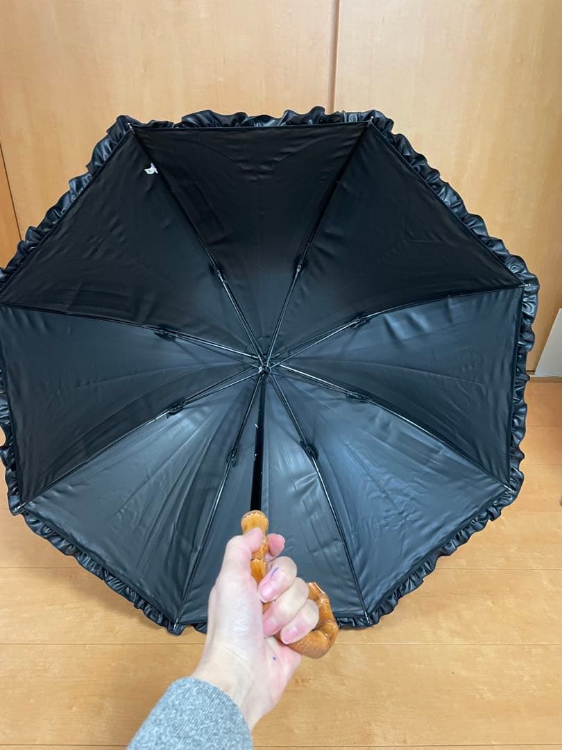 【美品】芦屋ロサブラン　晴雨兼用日傘　ショートサイズ50cm フリル　ブラック