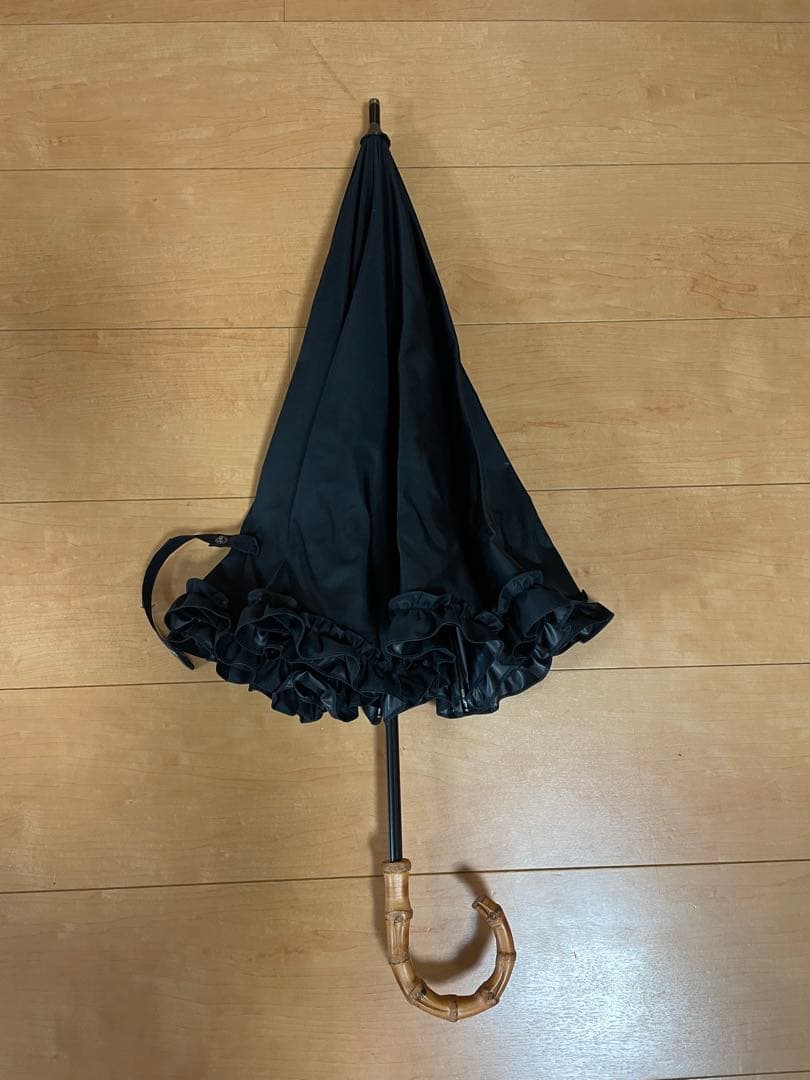 【美品】芦屋ロサブラン　晴雨兼用日傘　ショートサイズ50cm フリル　ブラック