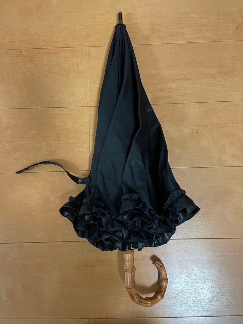 【美品】芦屋ロサブラン　晴雨兼用日傘　ショートサイズ50cm フリル　ブラック
