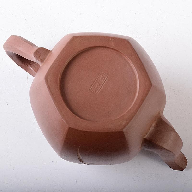 中国　小六方　紫砂　朱泥　漢詩草文　六角急須　茶壷　V　R8293