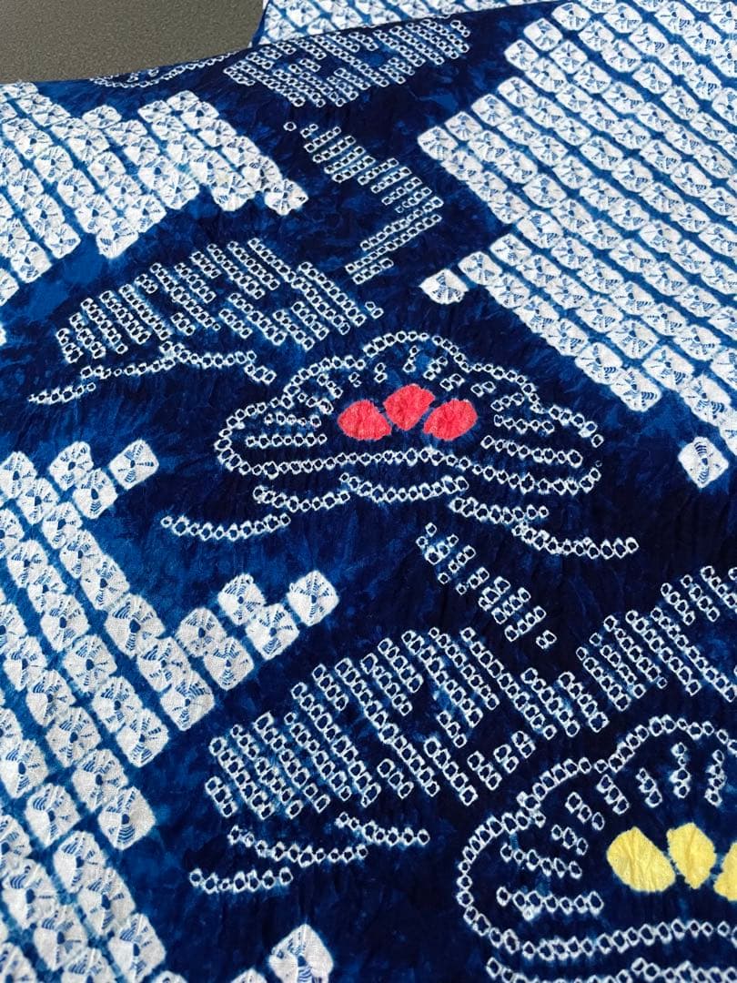 着物　絞り　浴衣布地　ブルー系　夏用ワンピース　浴衣　ハンドメイド　新品　1反