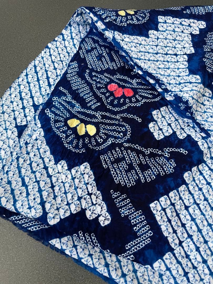 着物　絞り　浴衣布地　ブルー系　夏用ワンピース　浴衣　ハンドメイド　新品　1反