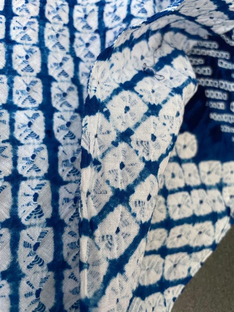 着物　絞り　浴衣布地　ブルー系　夏用ワンピース　浴衣　ハンドメイド　新品　1反