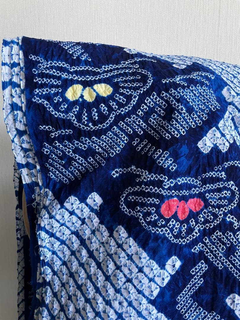 着物　絞り　浴衣布地　ブルー系　夏用ワンピース　浴衣　ハンドメイド　新品　1反