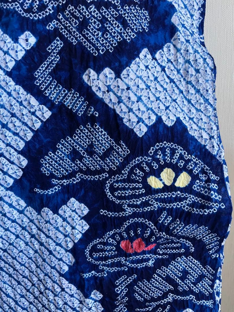 着物　絞り　浴衣布地　ブルー系　夏用ワンピース　浴衣　ハンドメイド　新品　1反