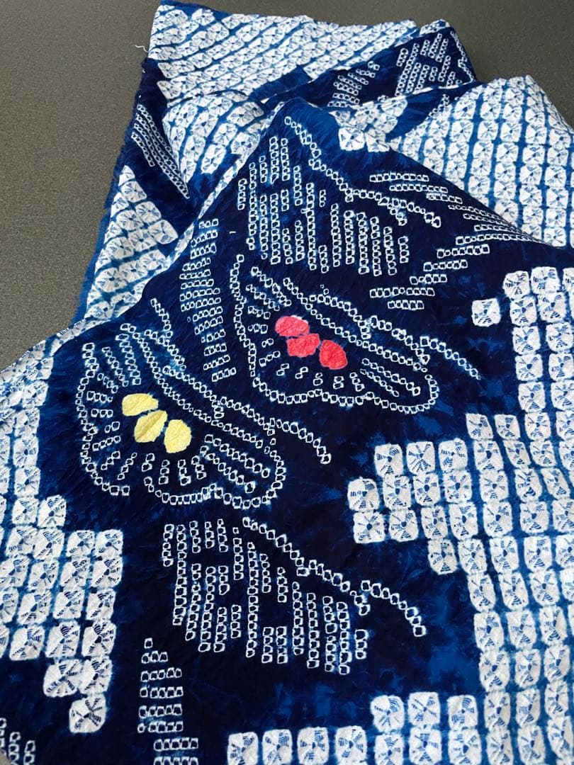 着物　絞り　浴衣布地　ブルー系　夏用ワンピース　浴衣　ハンドメイド　新品　1反