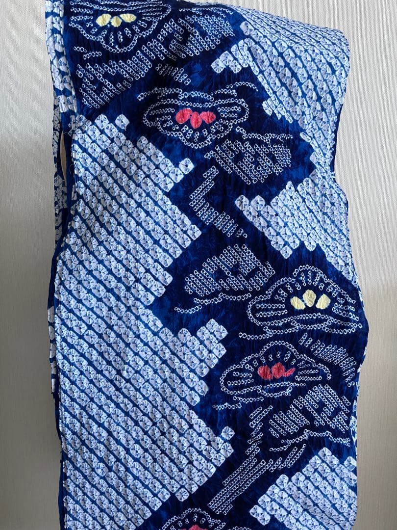 着物　絞り　浴衣布地　ブルー系　夏用ワンピース　浴衣　ハンドメイド　新品　1反