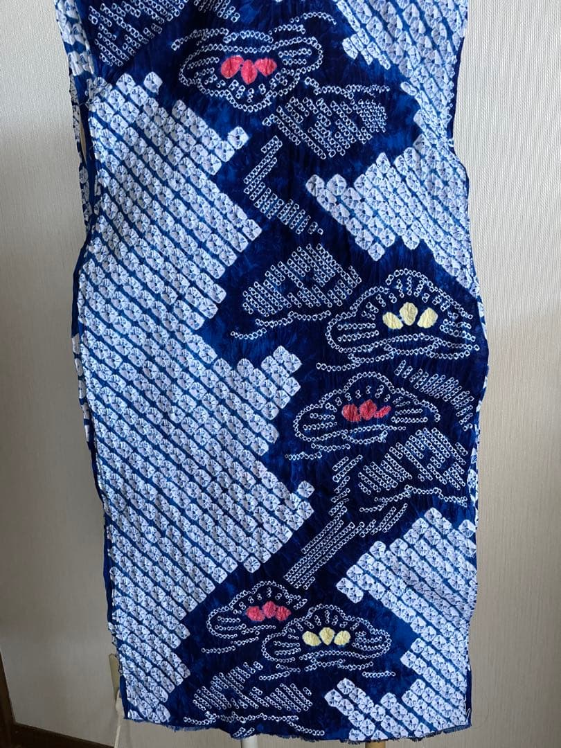 着物　絞り　浴衣布地　ブルー系　夏用ワンピース　浴衣　ハンドメイド　新品　1反