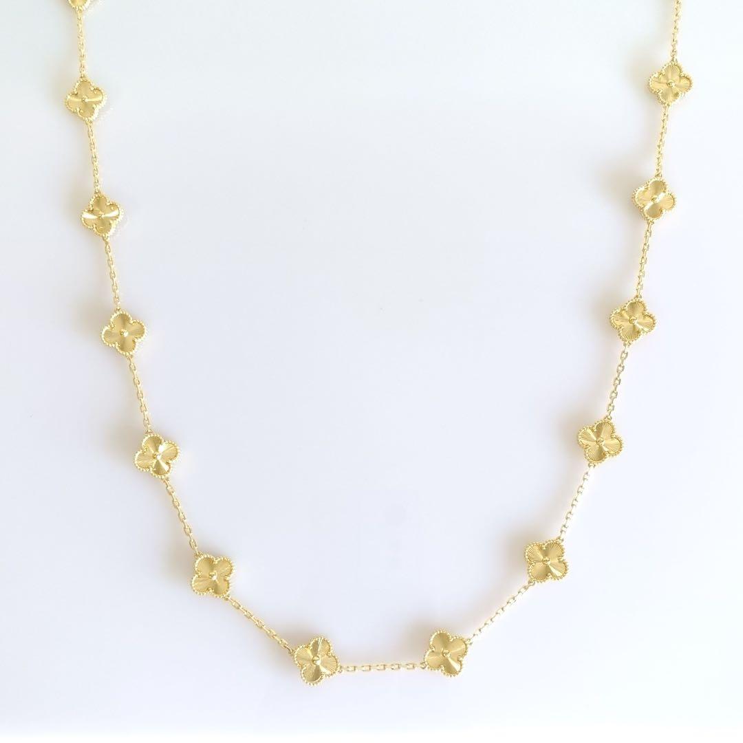 イエローゴールド 20pクローバーロングネックレス