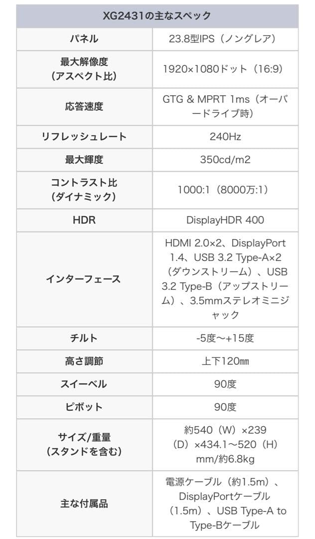 ViewSonic XG2431 23.8インチモニター