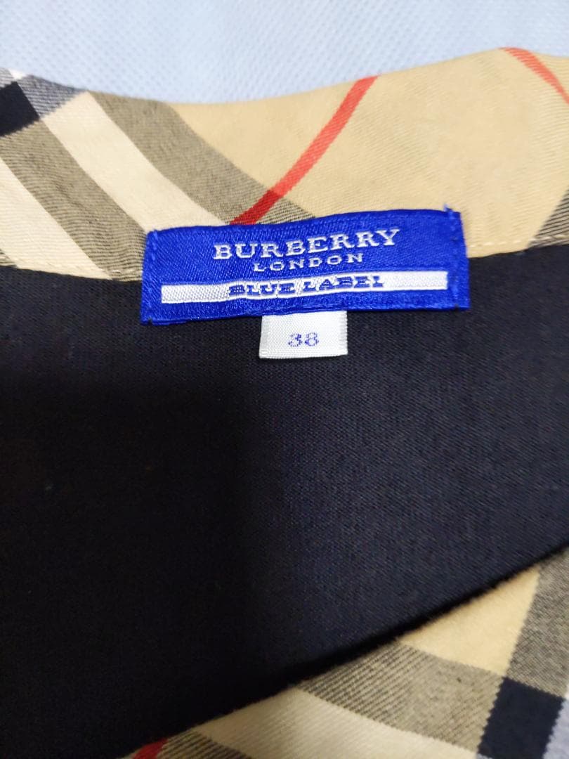 バーバリーブルーレーベル ノバチェックリボンタイ　半袖カットソー　黒38