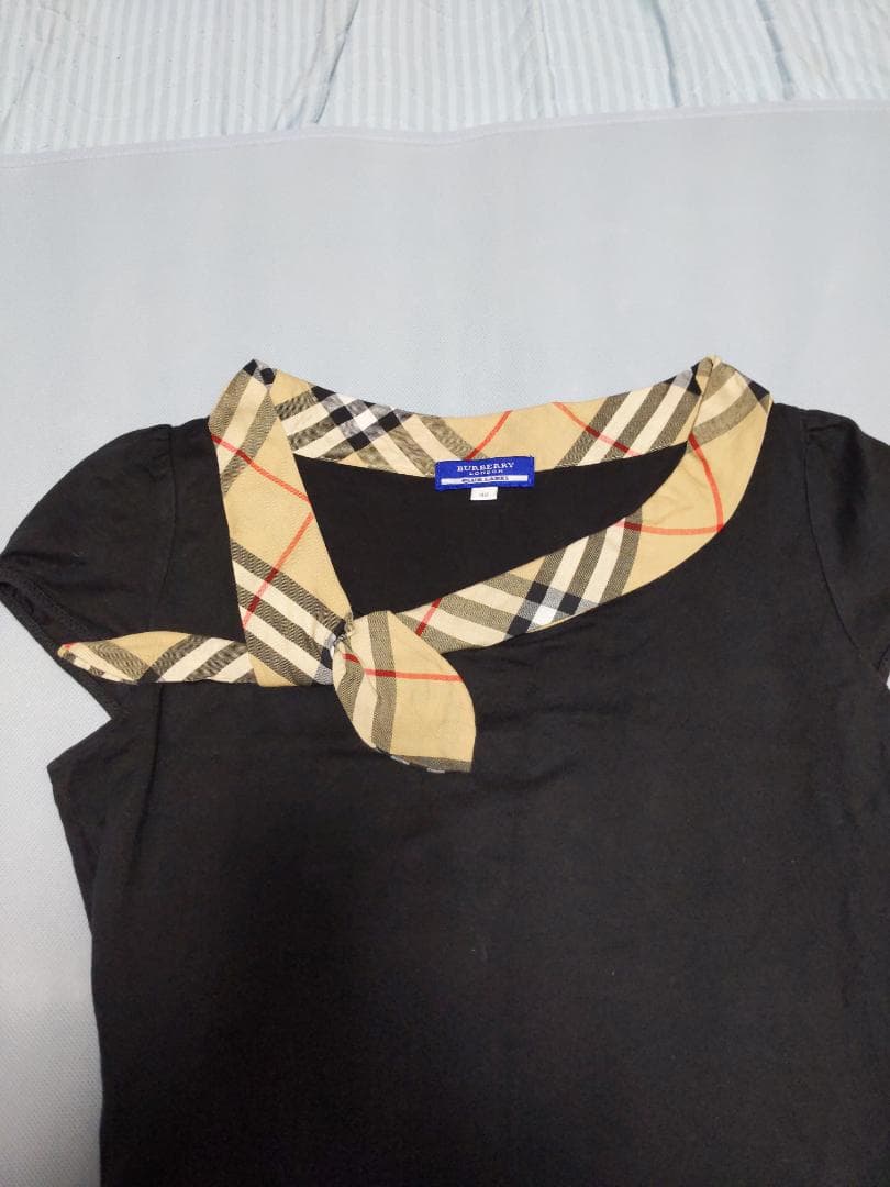 バーバリーブルーレーベル ノバチェックリボンタイ　半袖カットソー　黒38