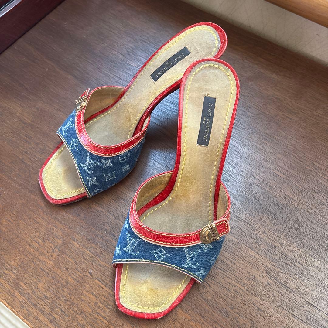 Louis Vuitton デニム レッド ミュール