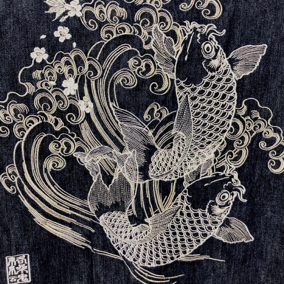 タグ付き　絡繰魂　鯉　桜　花　華　コイ　デニム　オールインワン　つなぎ　刺繍