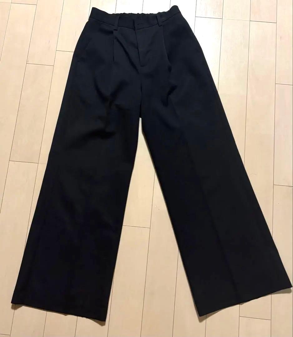 ILEAN ウールスラックス ブラック サイズ1 ワイドストレート