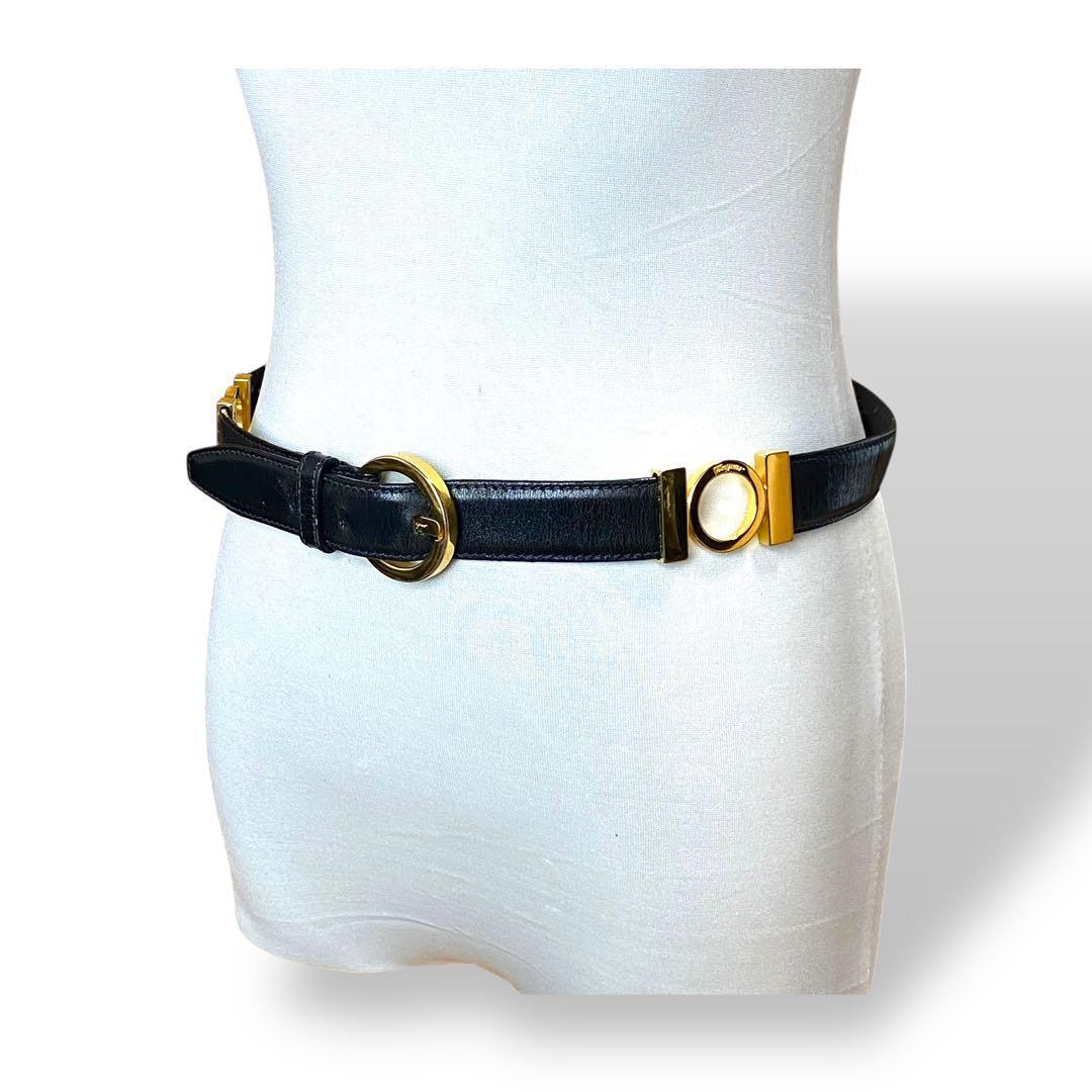 フェラガモ　ガンチーニ　ゴールド金具　ベルト　黒