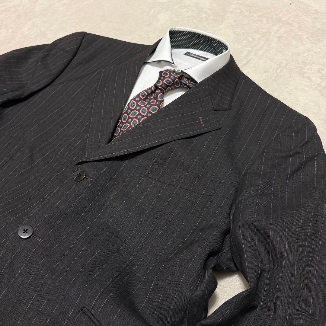 美品　ダンヒル　セットアップスーツ　ダークグレー　ストライプ　ゆったり2XL相当