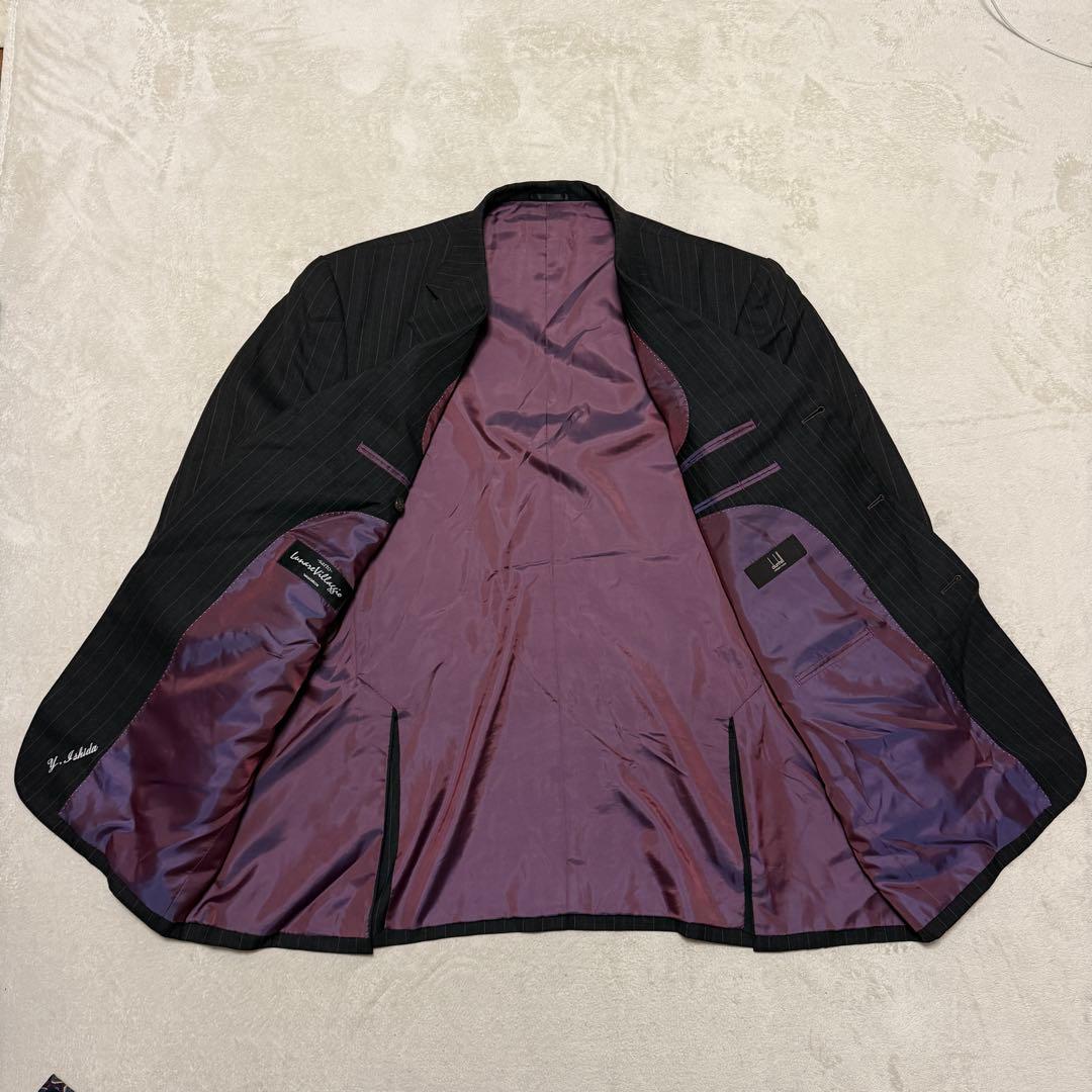 美品　ダンヒル　セットアップスーツ　ダークグレー　ストライプ　ゆったり2XL相当