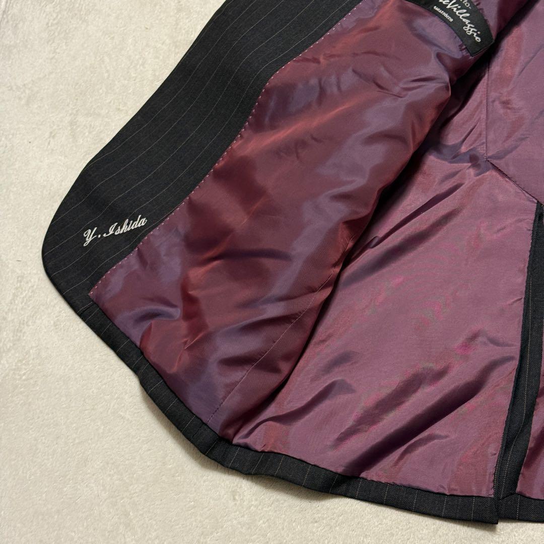 美品　ダンヒル　セットアップスーツ　ダークグレー　ストライプ　ゆったり2XL相当