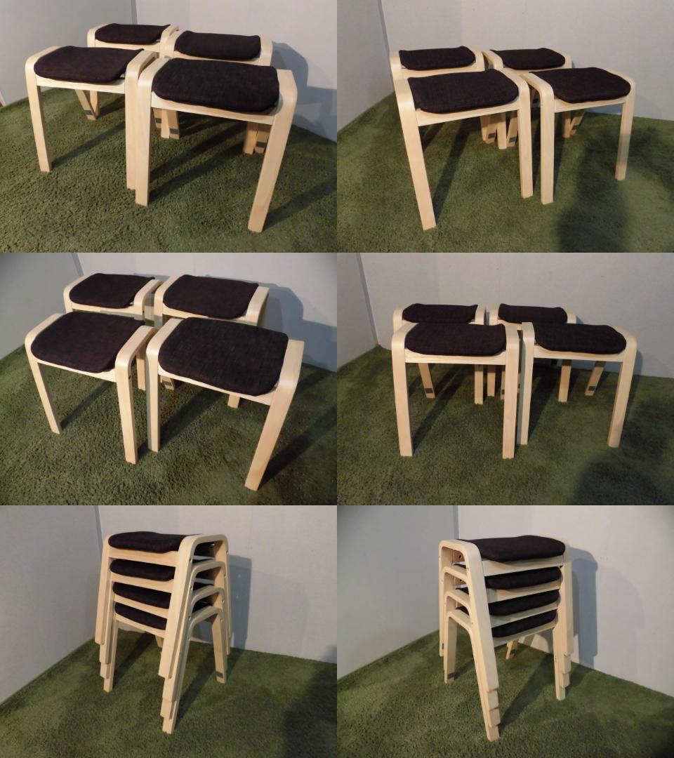 送料無料/新品★スタッキングスツール★4脚セット/ナチュラル枠（ブラウン）