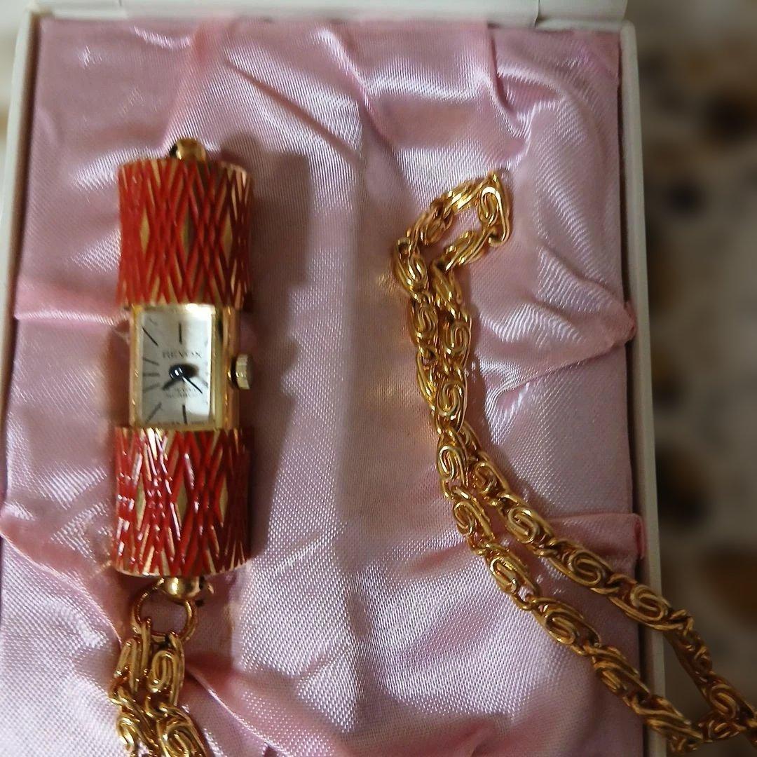 Junjun レッド系装飾的時計内蔵型ネックレス