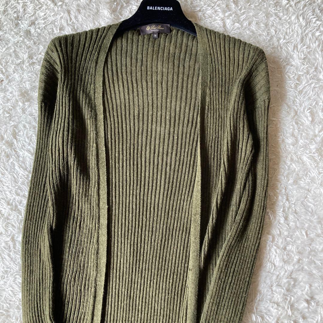 美品✨ロロピアーナ 現行タグ　シルクとリネンスリット　ロングカーディガン　緑